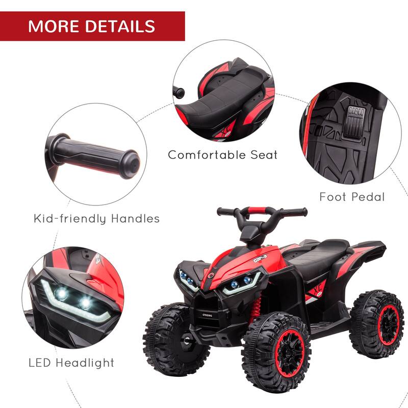 Aosom 12V Kids ATV Quad Car with Forward & Backward Function, Four Wheeler for Kids with Wear-Resistant Wheels, Music
