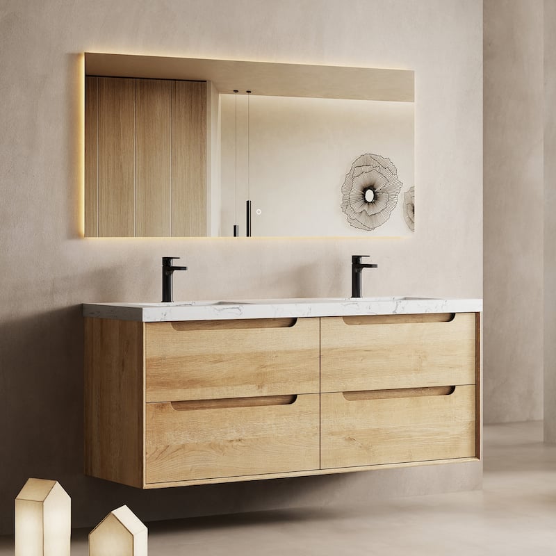 Prismis 60" 72" 84" Wall-Mount Premium Bathroom Vanity with Quartz Top - 60 in. Vanity