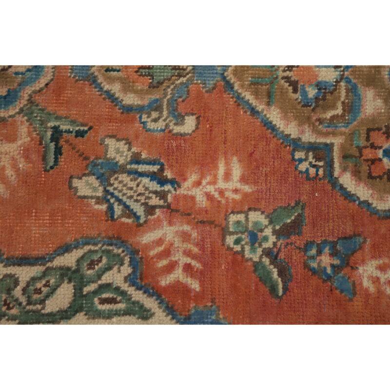 Hand Knotted Oriental 100% Wool Carpet Traditional Floral Oranges & Rust Tabriz Runner Rug - 9' 11'' X 2' 6''