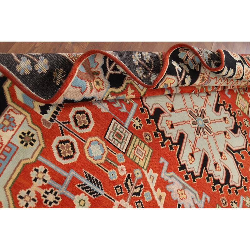 Orange Geometric Kazak Indian Area Rug Handmade Wool Carpet - 7'10" x 9'11"