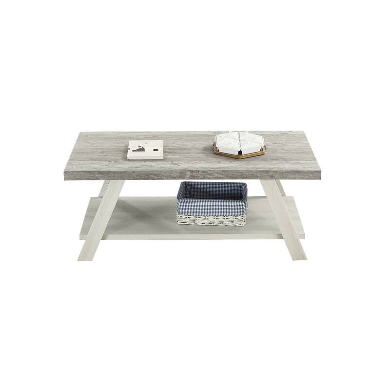 48" Modern Rectangular Coffee Table with Storage Shelf and Splayed Legs for Living Room