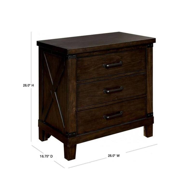 Rustic Style 1pc Nightstand Bedroom Furniture Solid wood 3-Drawers bedside Table Bar Pulls - Walnut