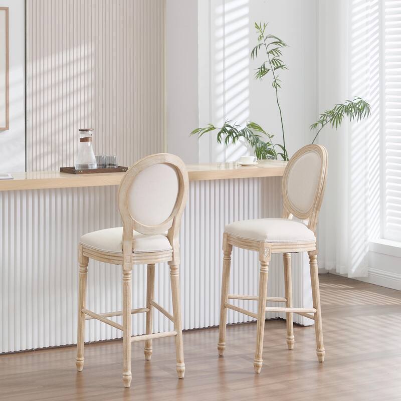 Set of 2 French Country Dining Chairs, Upholstered with Round Back Design
