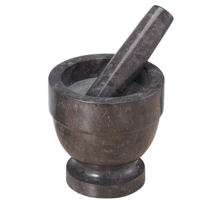 Creative Home Charcoal Marble Mortar & Pestle Set, 4.75" Diam. x 4.75" H - Black