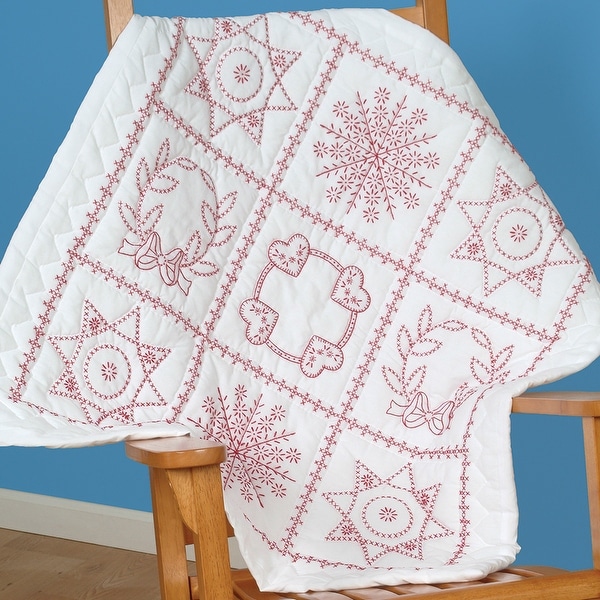Stamped White Wall Or Lap Quilt 36"X36"-Sampler