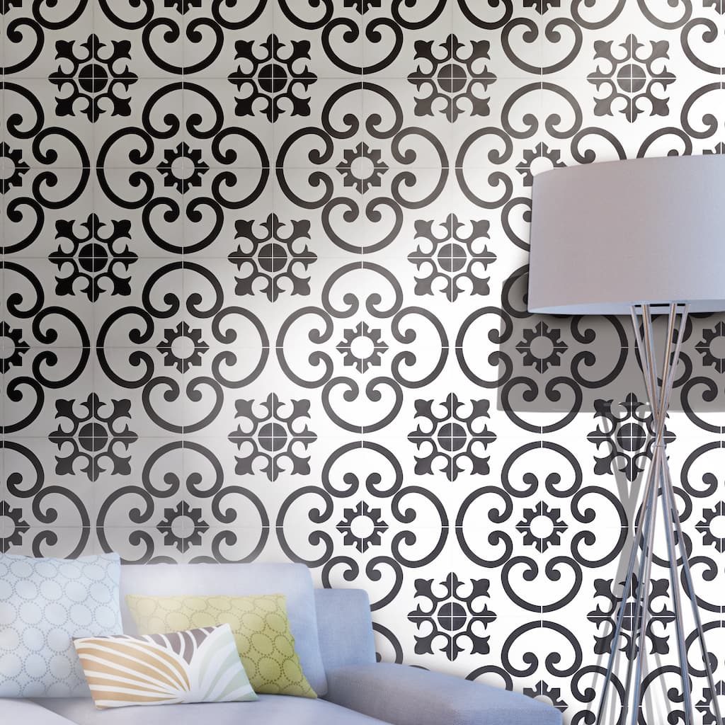 Handmade Orika in White and Black Tile, Pack of 12 (Morocco)