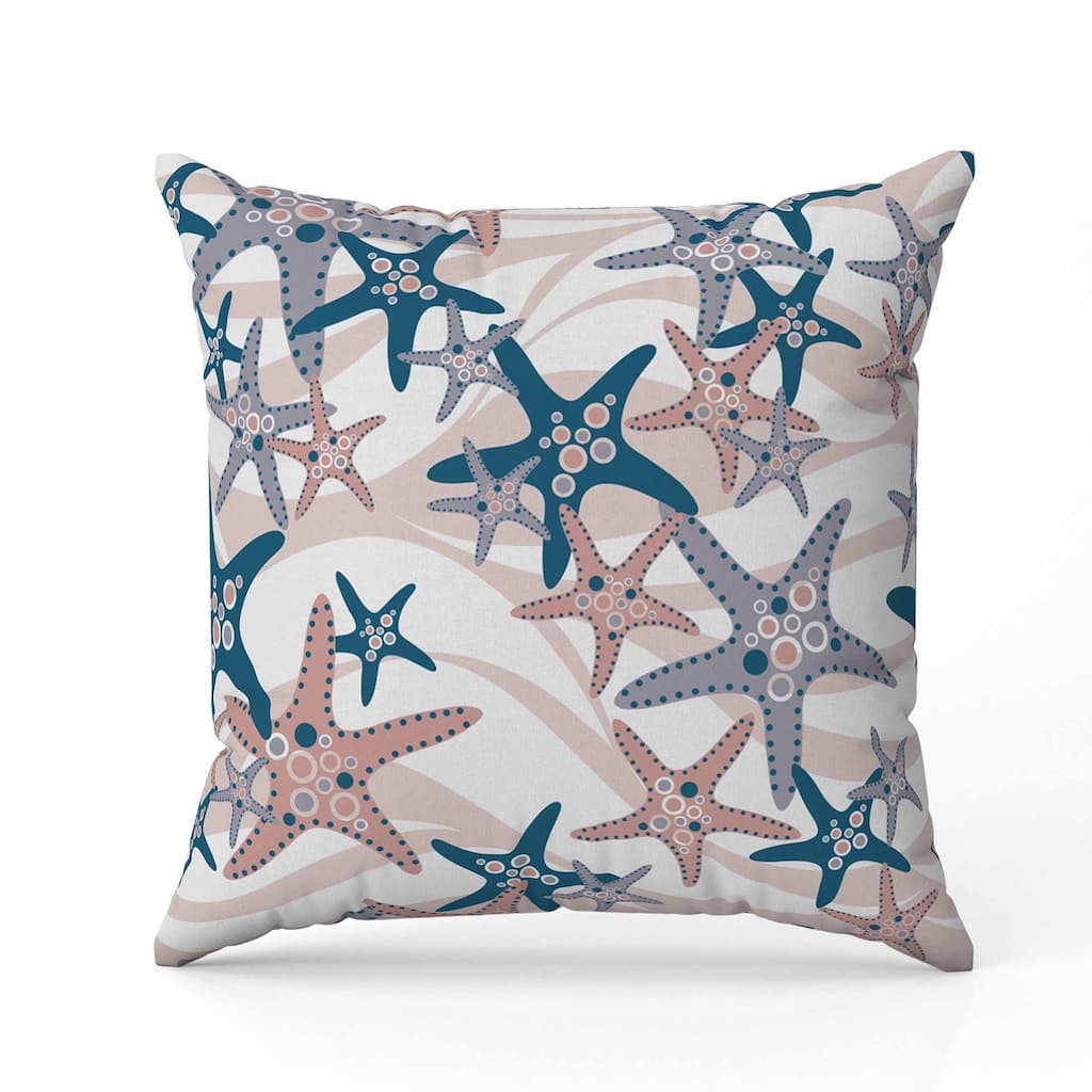 Starfish Sway Indoor/Outdoor Reversible Throw Pillow Silver and Rosy