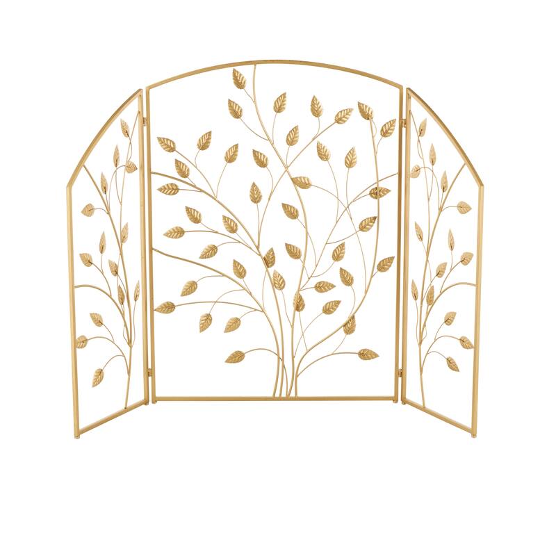 Gold Metal Foldable 3 Panel Leaf Living Room Fireplace Screen