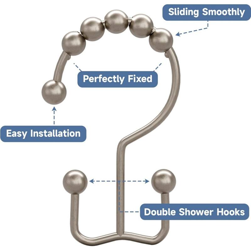 Rust-proof Metal Double Sliding Shower Hooks for Bathroom Shower Rods and Curtains, 12 Pack