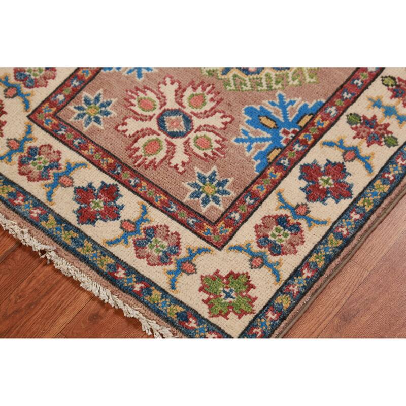 Geometric Kazak Accent Foyer Rug Hand-Knotted Wool Carpet - 2'0"x 3'0"