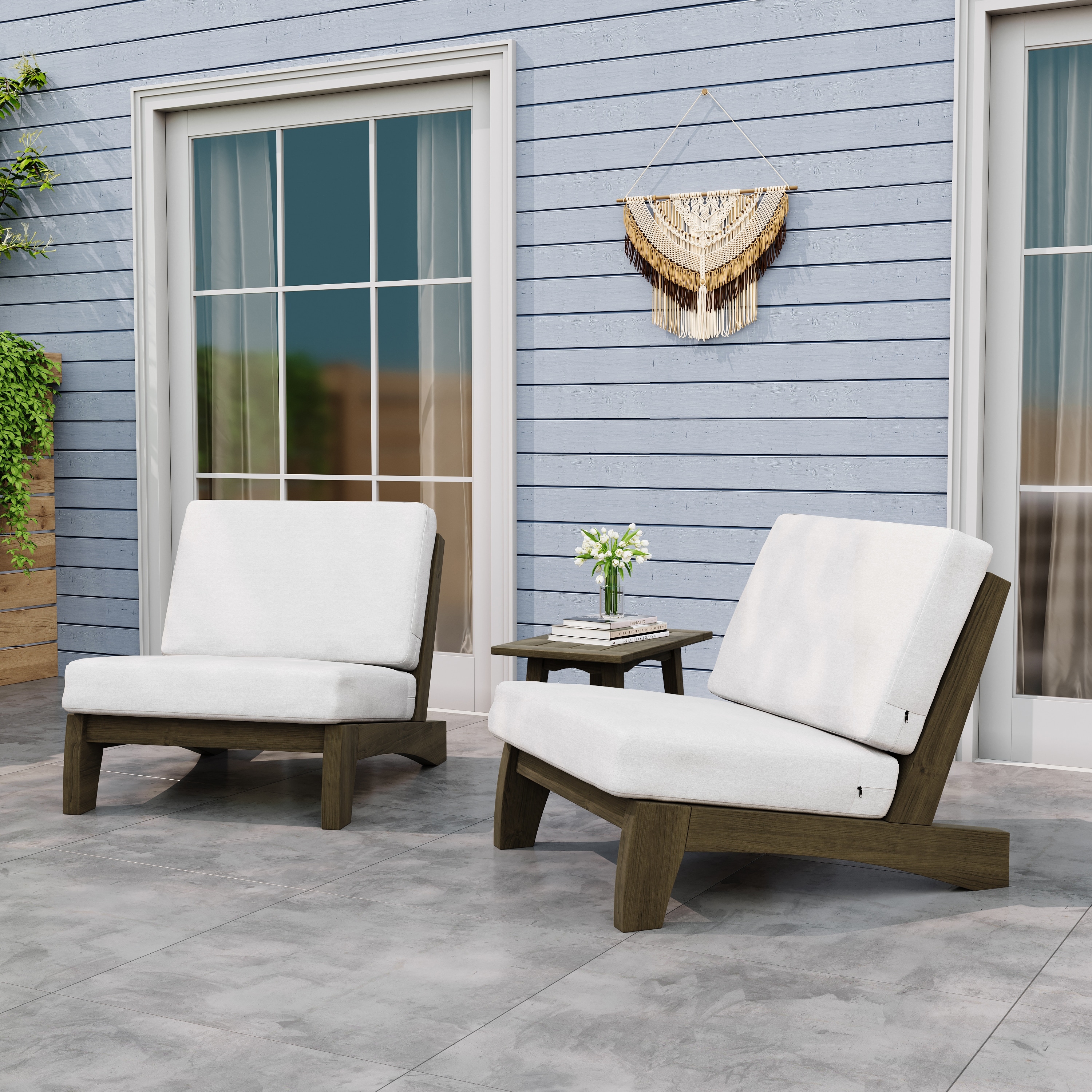 Outdoor Wood Club Chairs Set Loveseat with Cushion