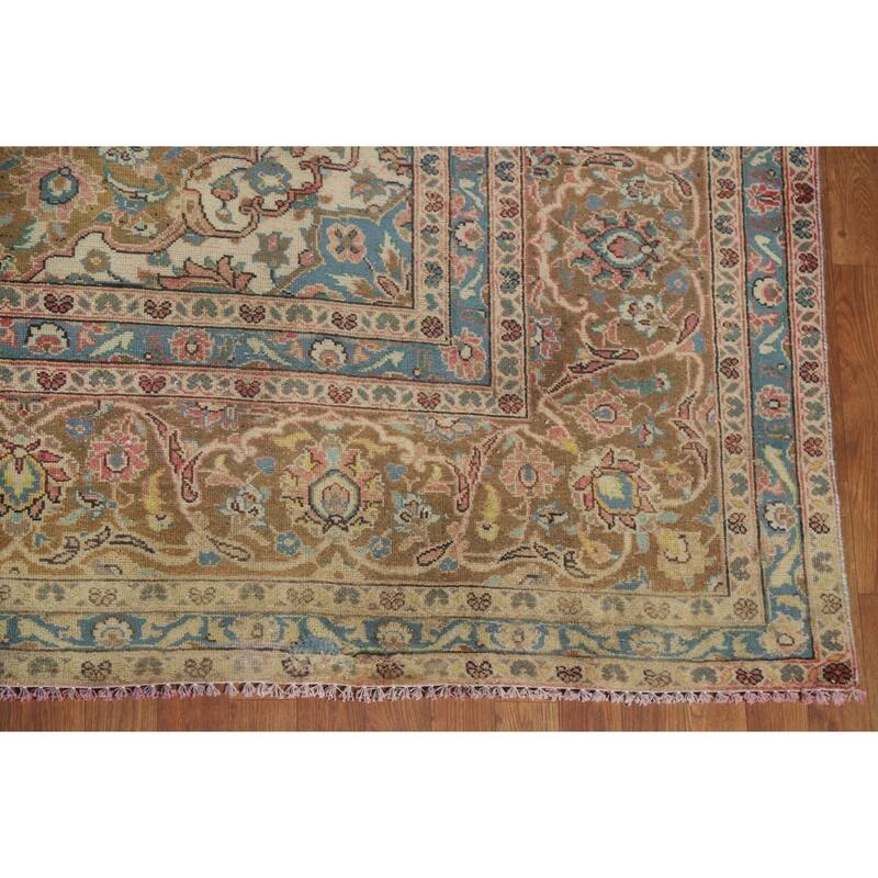 Hand Knotted Oriental 100% Wool Carpet Traditional Floral Pink Kashan Area Rug - 13' 1'' X 9' 8''