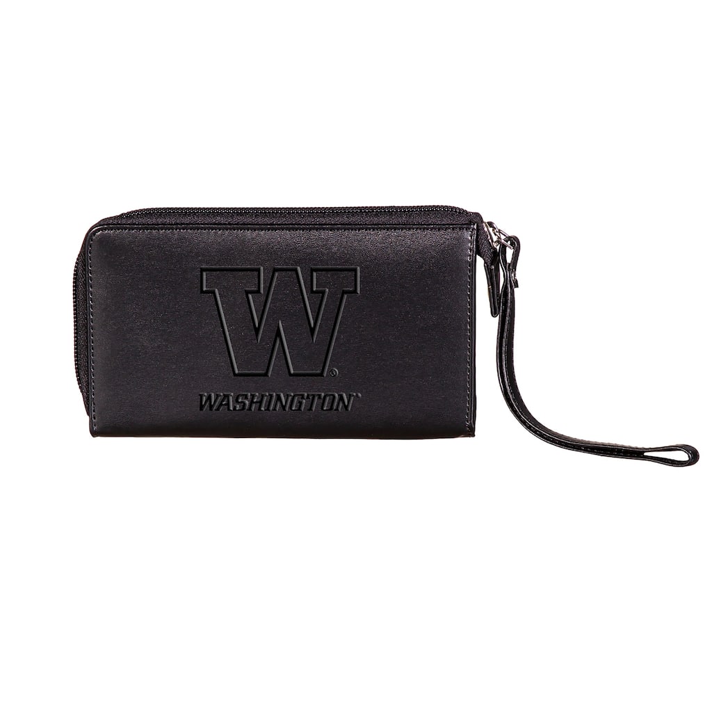 Black Hybrid Leather Cell Phone Wristlet Wallet, Universitiy of Washington - 4" x 7"