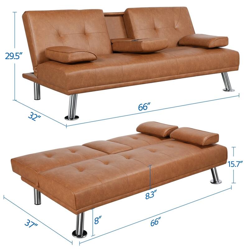 Yaheetech Modern Recliner Couch Faux Leather Futon Sofa Bed