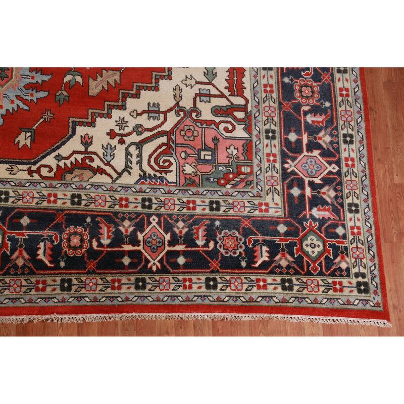 Hand Knotted Oriental 100% Wool Carpet Traditional Medallion Red Heriz (serapi) Area Rug - 15' 2'' X 11' 8''
