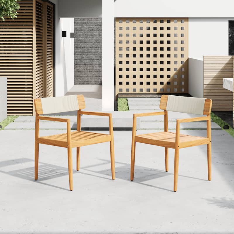 4-Piece Acacia Wood Patio Set Outdoor Dining Table Chairs with Armrests All-Weather