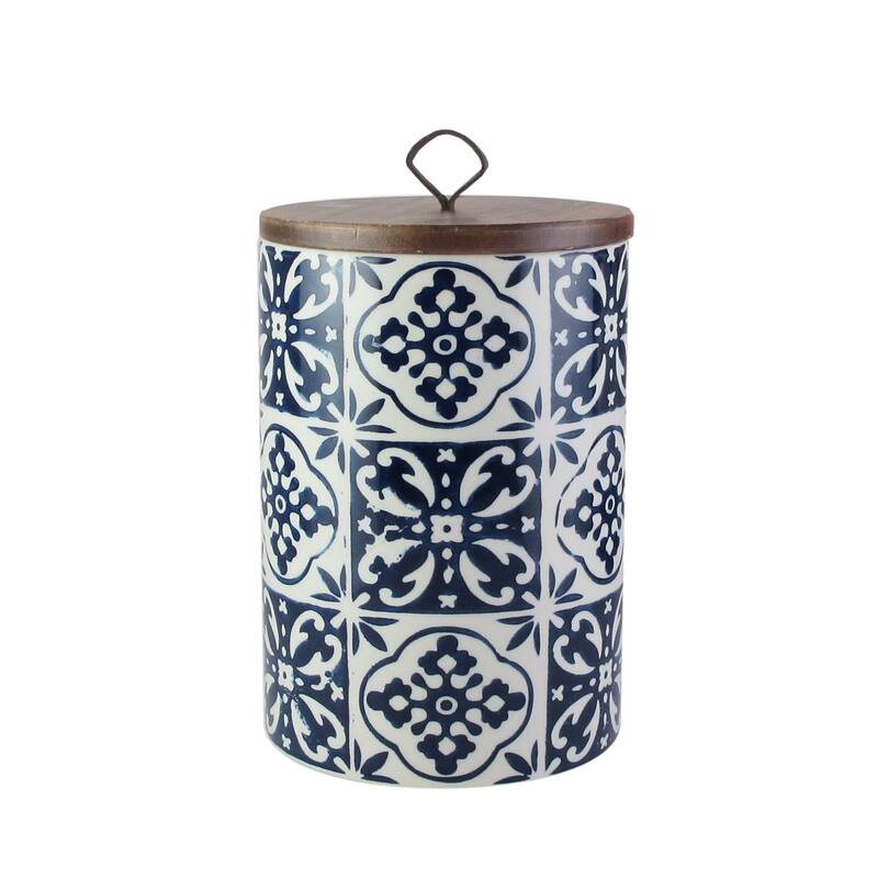 American Atelier Blue Medallion 3-piece Earthenware Canister Set