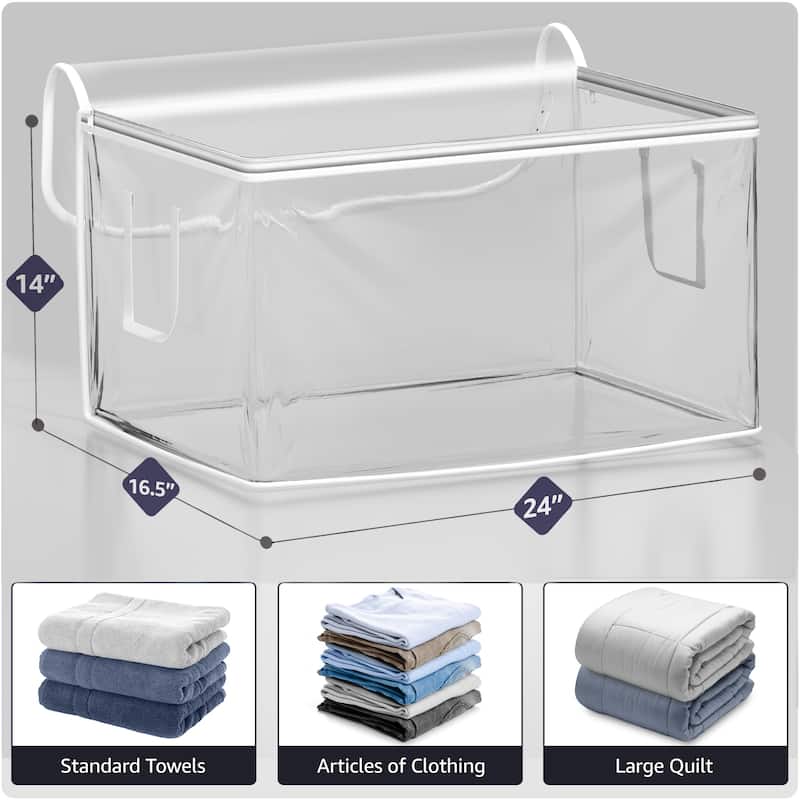 Sorbus Clear Storage Bag, 90L Foldable Large Plastic Bags with Zipper & Carry Handles