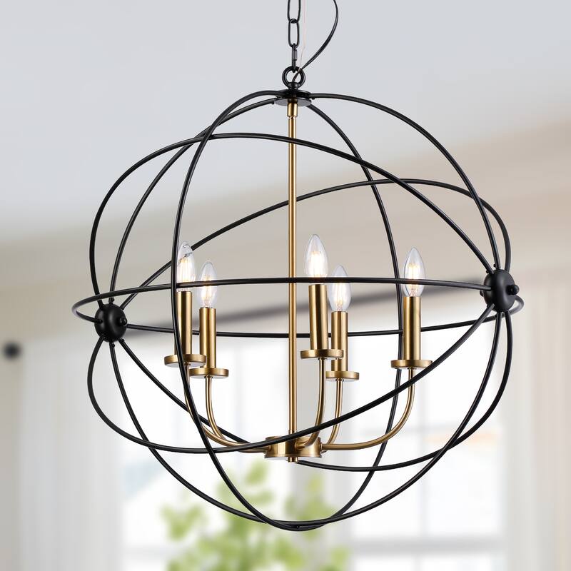 5-Light Orbital Spheres Chandelier - Gold/Black