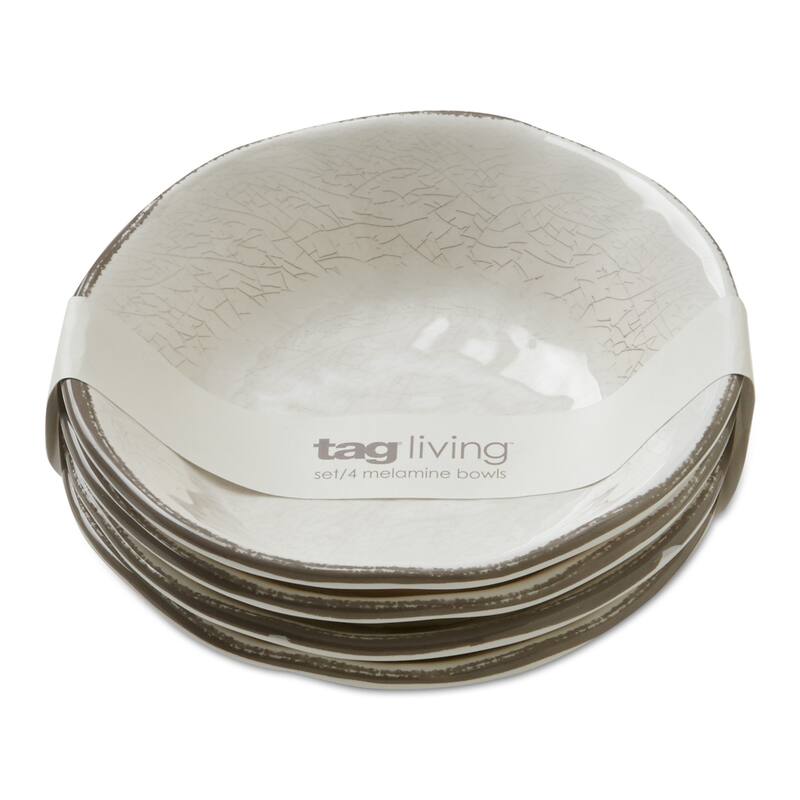 10 oz. 7 in. Veranda Cracked Glazed Solid Wavy Edge Melamine Serving Bowls 4 pc