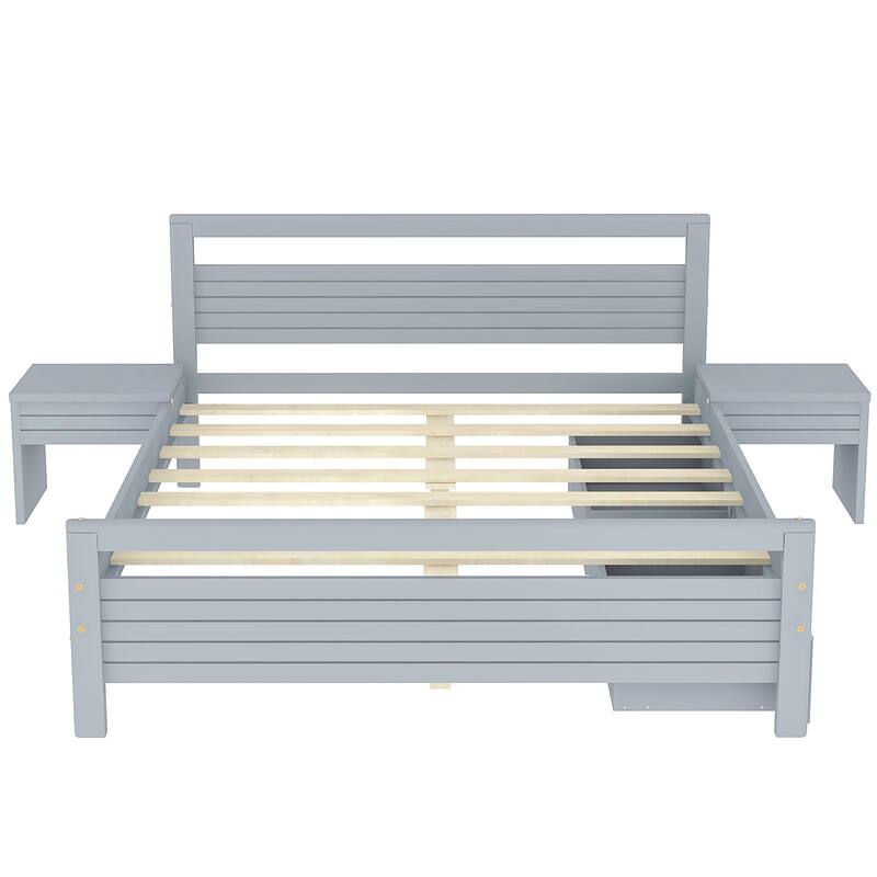 Wooden Platform Bed with Two Storage Drawers