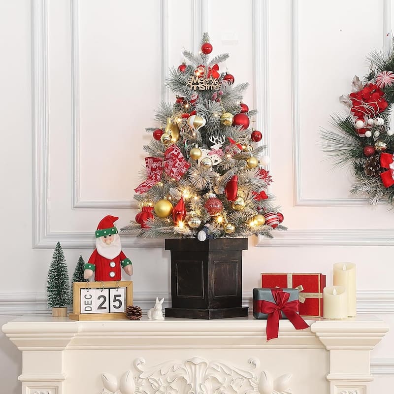 3ft Pre-Lit Artificial Christmas Tree with Vintage Potted Base