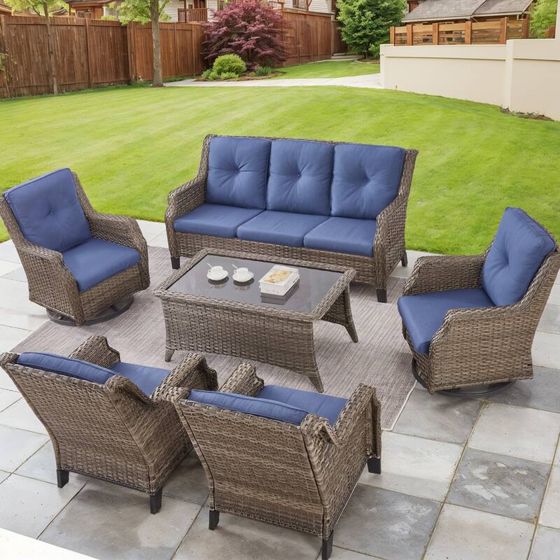 Gymojoy Outdoor High Back Chair Patio Furniture Sofa Set - Grey - Grey - Blue