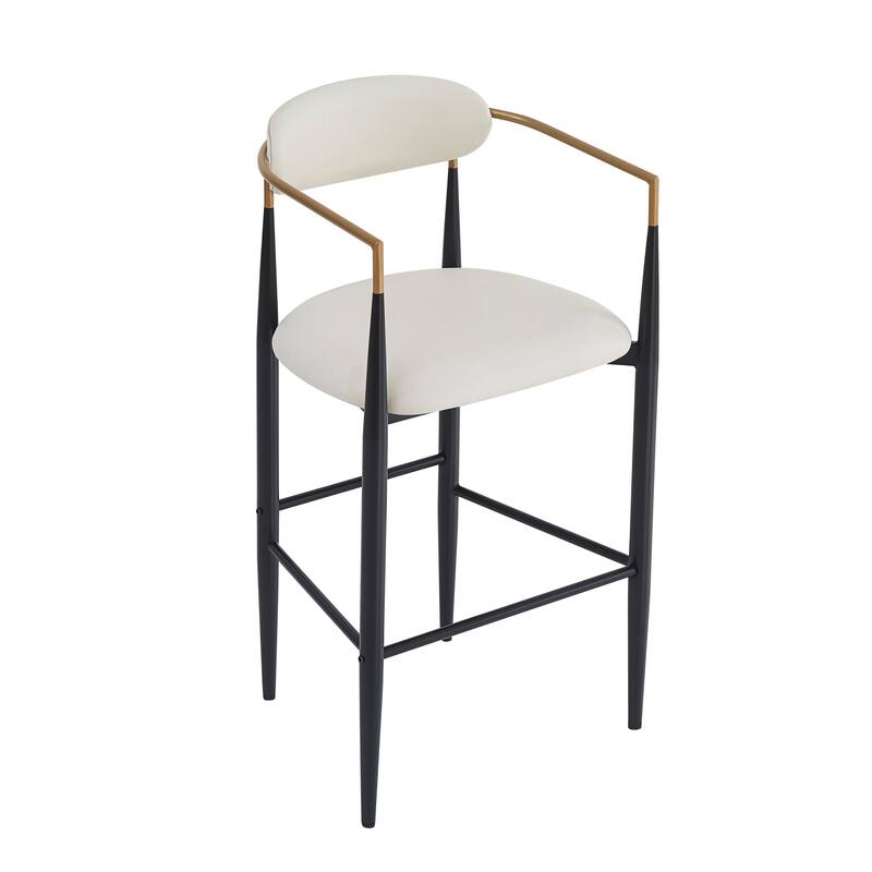Roomfitters Upholstered Counter Height Barstool Set of 2, Beige Faux Leather Seat with Black Iron Legs, Beige