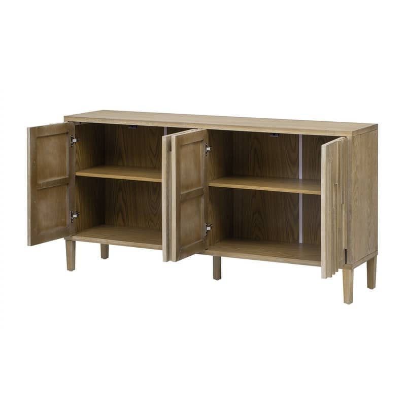 59.8" 4-Door Sideboard,Hidden Handle,Distinctive Solid Ash Veneer Buffet with Storage