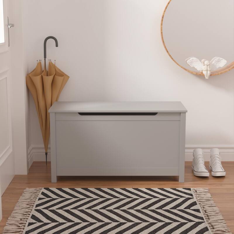 Kids Wooden Toy Box Storage with Safety Hinged Lid