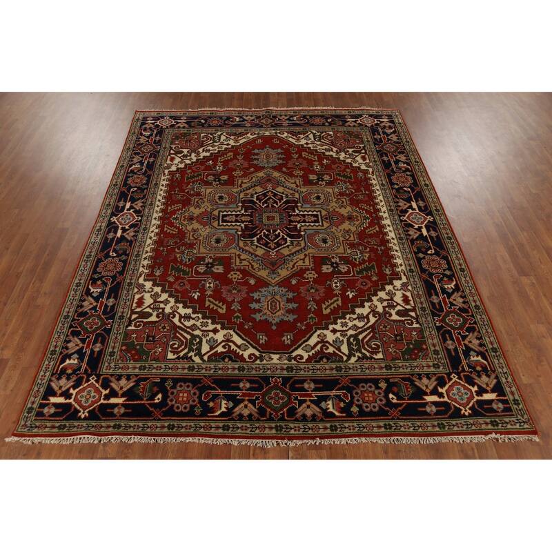 Heriz Serapi Indian Area Rug Hand-Knotted Wool Carpet - 7'9"x 9'8"