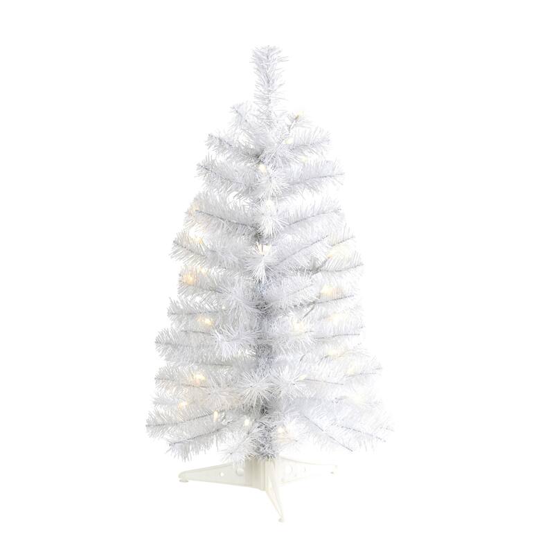 2ft. White Artificial Christmas Tree with 35 LED Lights & 72 Branches - Petite Seasonal Holiday X-Mas Accent