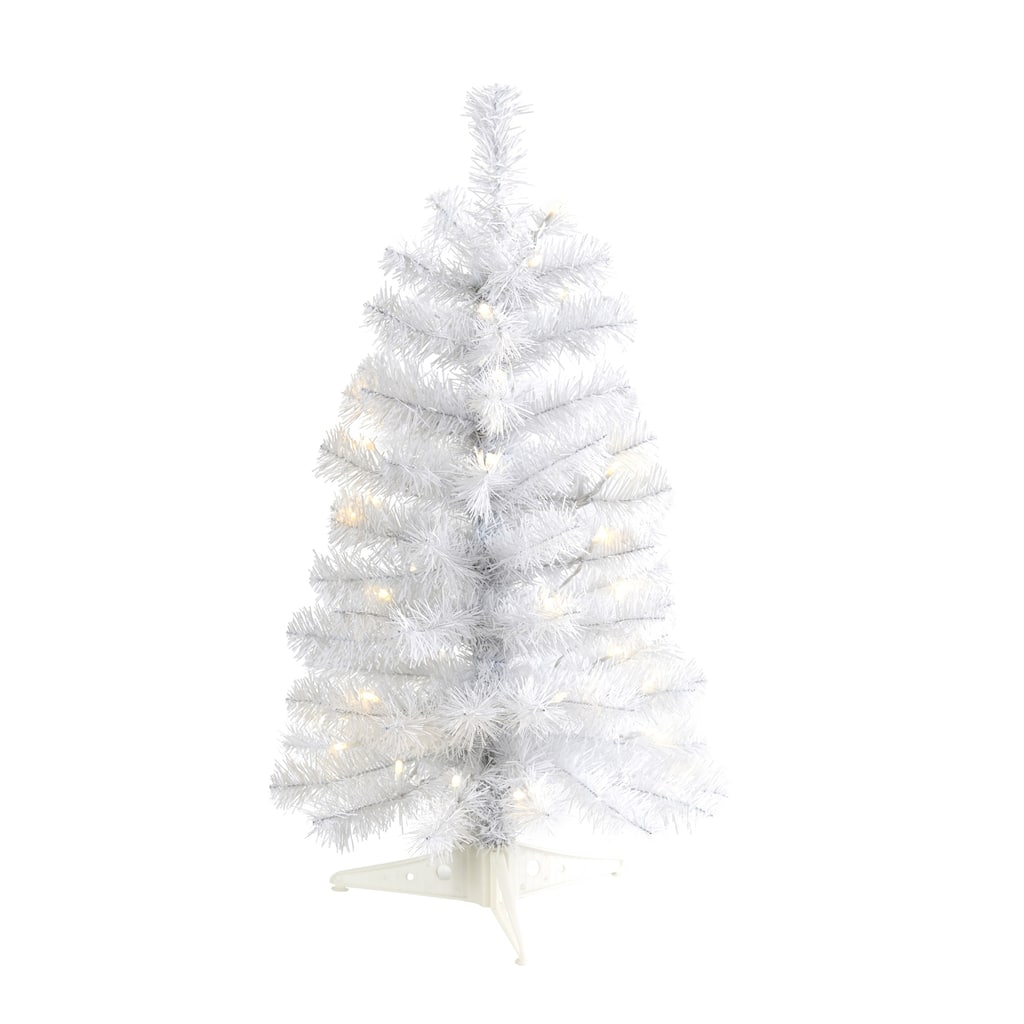 2ft. White Artificial Christmas Tree with 35 LED Lights & 72 Branches - Petite Seasonal Holiday X-Mas Accent