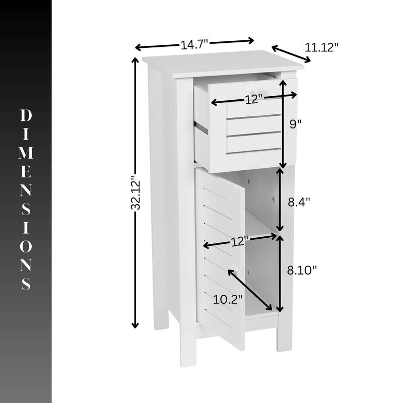 Santorin Compact White Bathroom Storage Cabinet with Drawer and Vented Door - 14.7"L x 11.13"W x 32.12"H