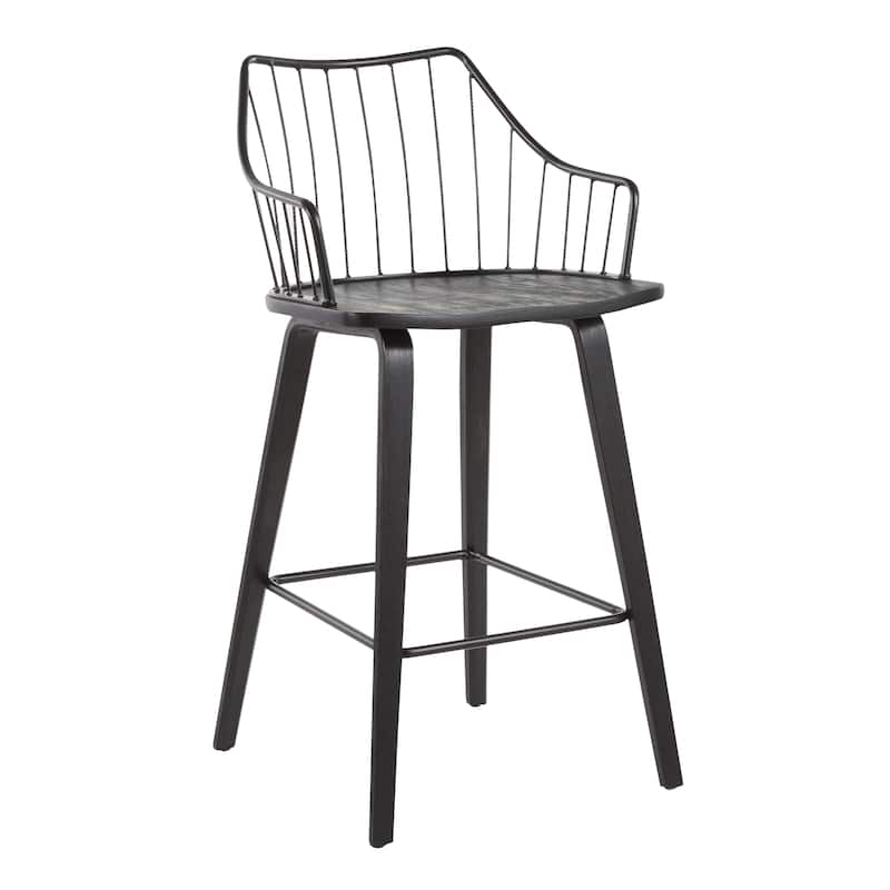The Gray Barn Winston 26" Fixed-Height Counter Stool - Black Wood/Black Metal
