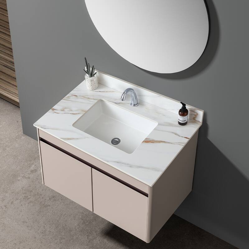 31 Inch Marble Vanity Top,Bathroom Vanity Top with Undermount Rectangular Middle Sink and 4 Inch Height Backsplash