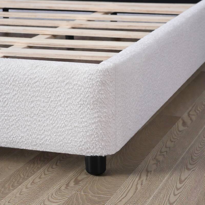 Twin/Queen/King Boucle Upholstered Bed Frame with Curved Half-Round Headboard, Platform Design, No Box Spring Needed