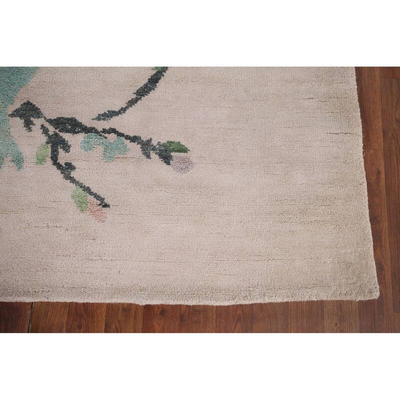 Hand-Knotted Wool & Silk Abstract Indian Area Rug - 6'5"x 9'5"