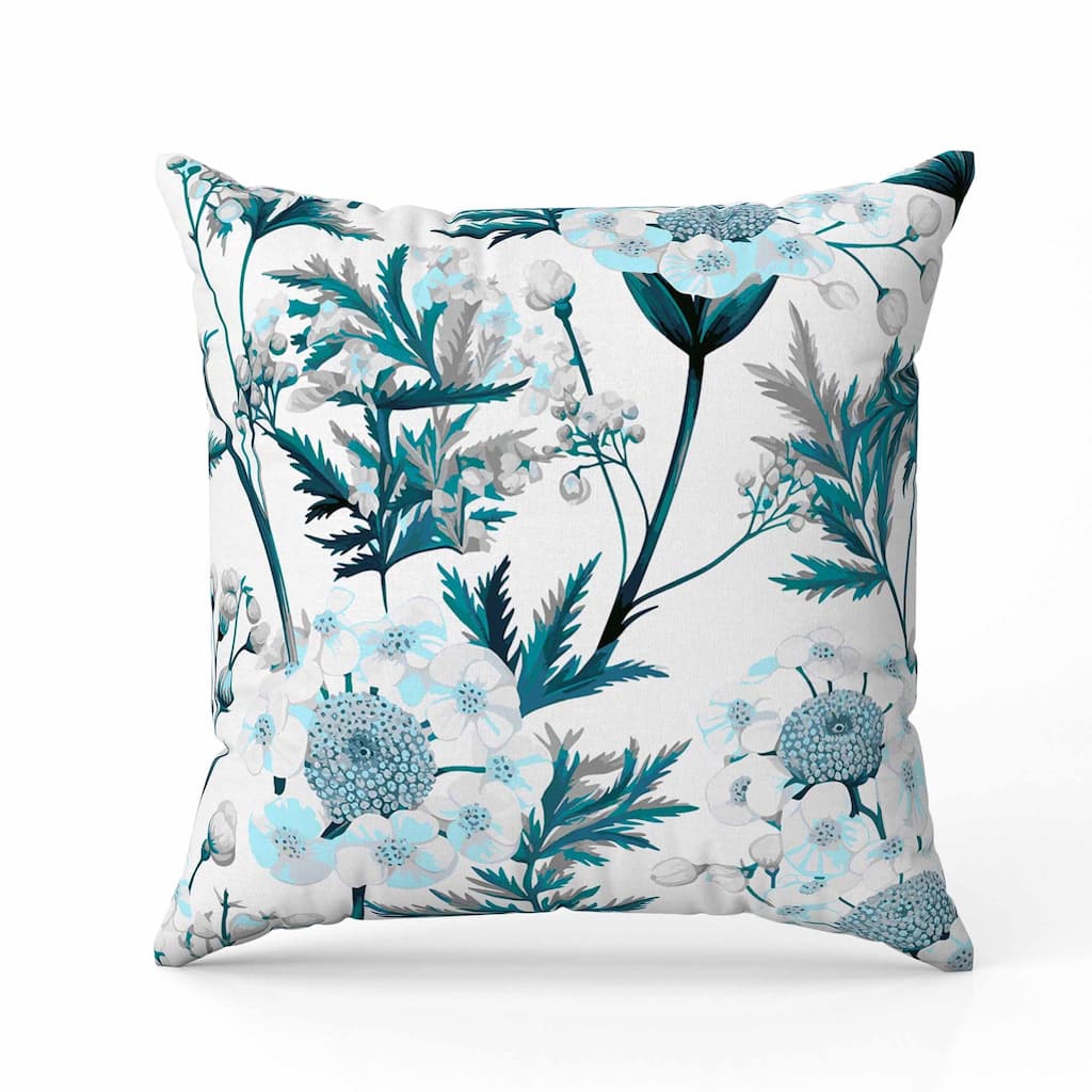 Millefolium Harmony Faux Suede Reversible Throw Pillow White and Turquoise