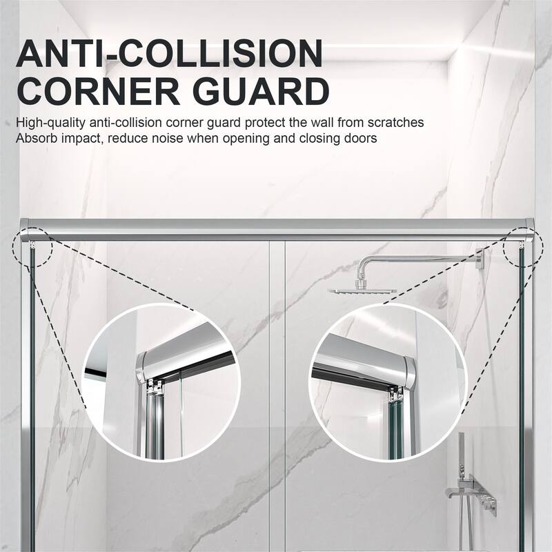 56"-60"W Semi-Frameless Shower Door - 72"H 6mm Tempered Glass