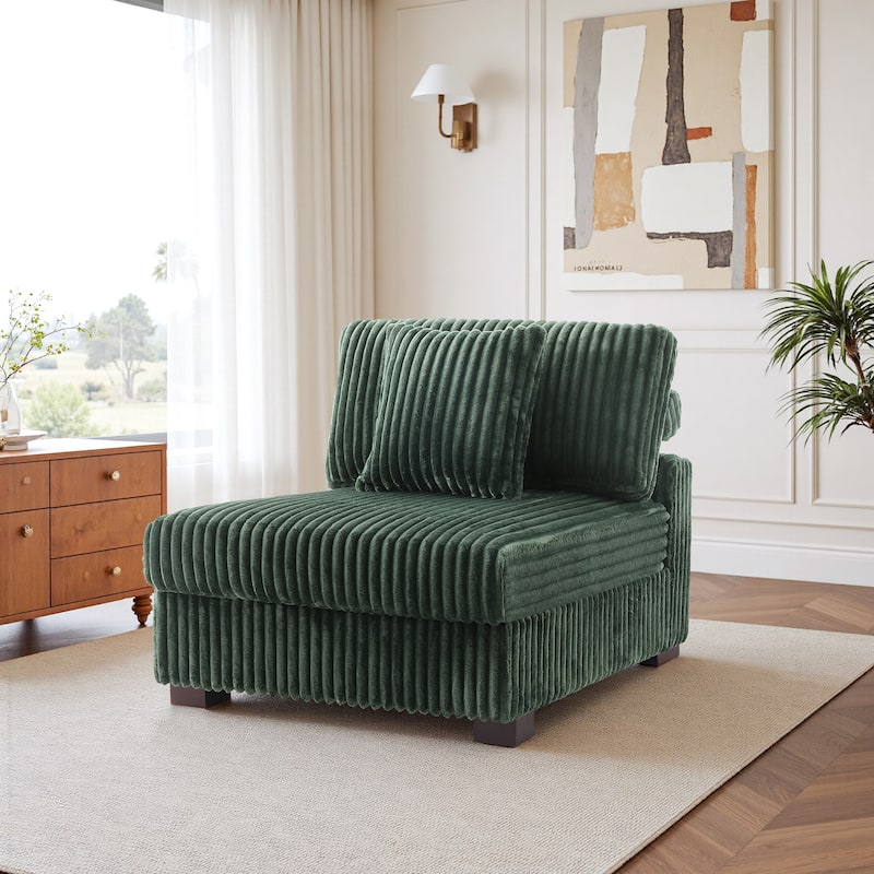 35.7" W Plush Corduroy Upholstered Armless Modular Sofa Chair