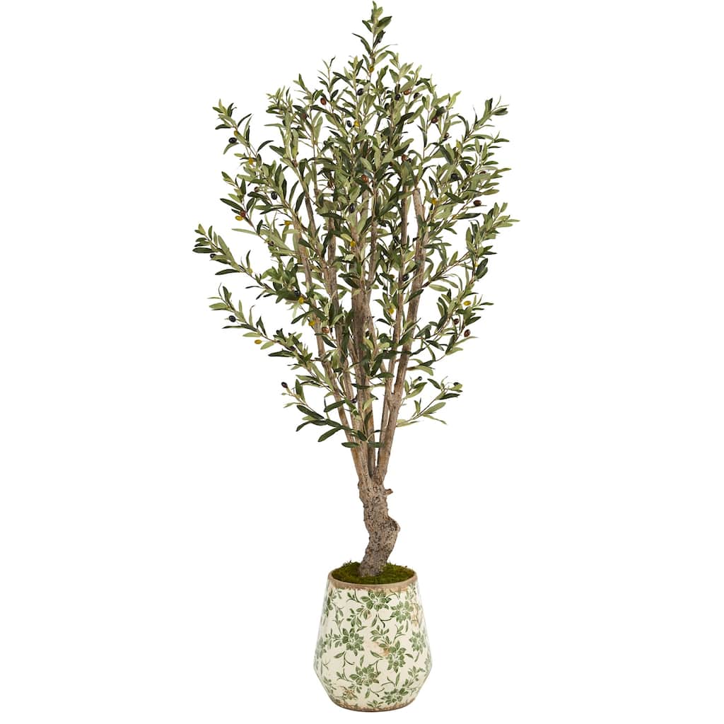 Artificial Olive Tree 62 Inch Indoor Tree with Planter, Realistic Faux Tree for Home Decor - Green - 61 Inches and Over