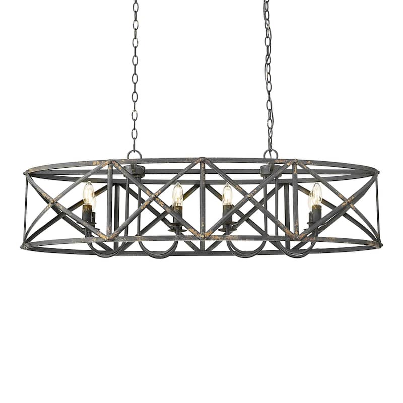 Golden Lighting Alcott 8-light Island Light in Antique Black Iron - Gold