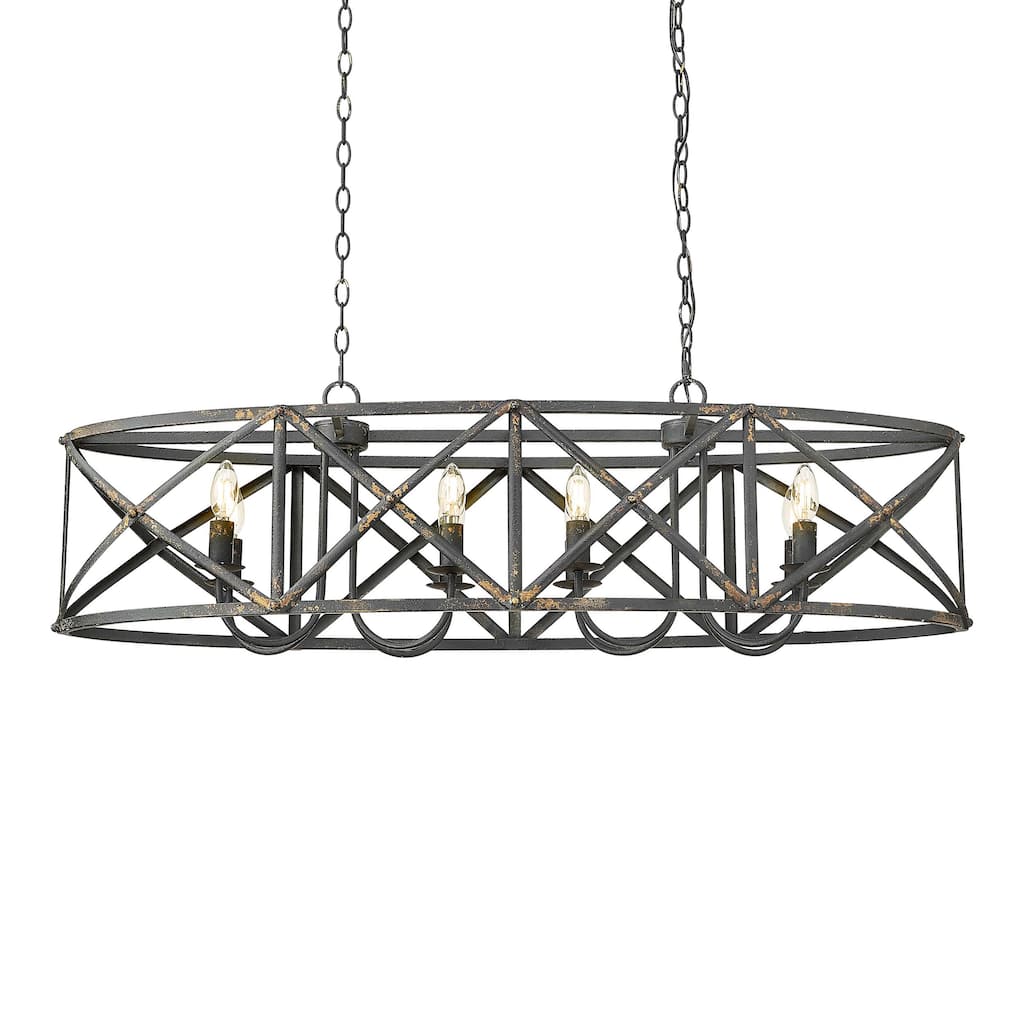 Golden Lighting Alcott 8-light Island Light in Antique Black Iron - Gold