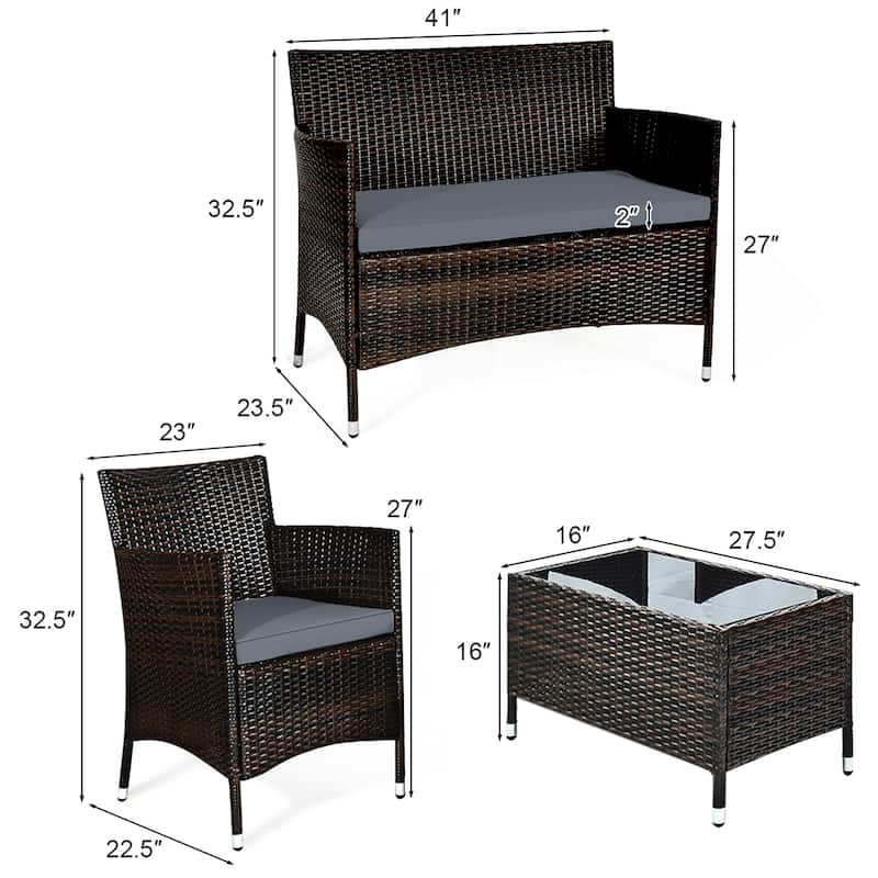 4PCS Patio Rattan Furniture Conversation Set