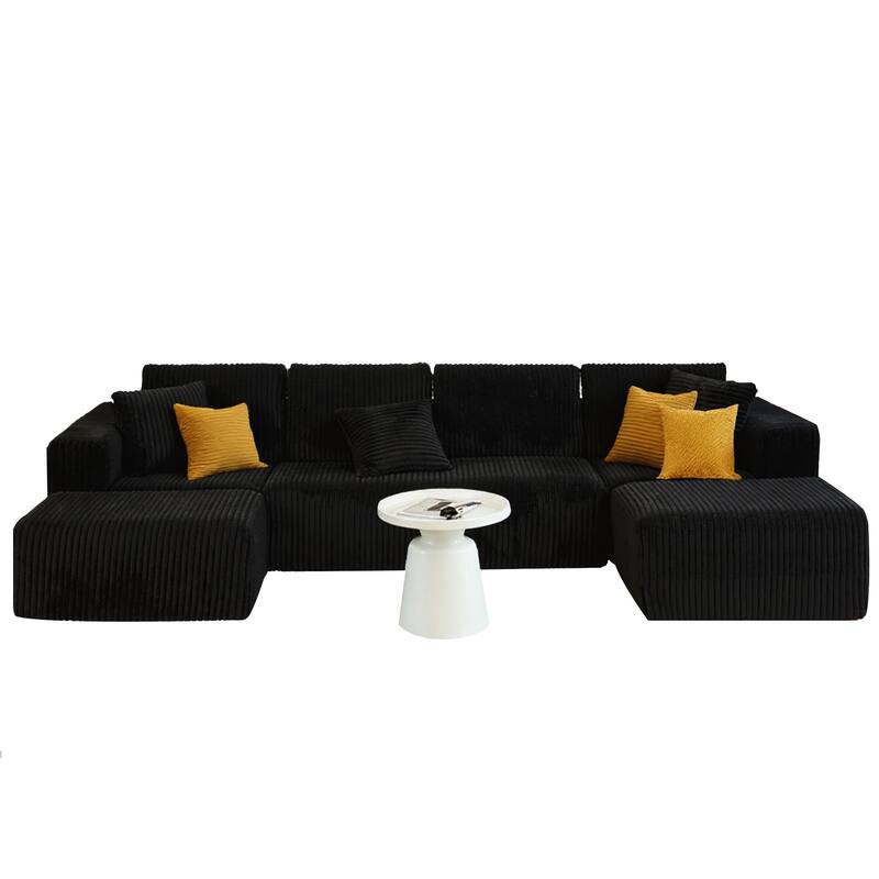 Modular U-Shaped Sectional Sofa,132-inch 4-Seater Chaise Lounge with Reversible Design, Striped Corduroy Fabric