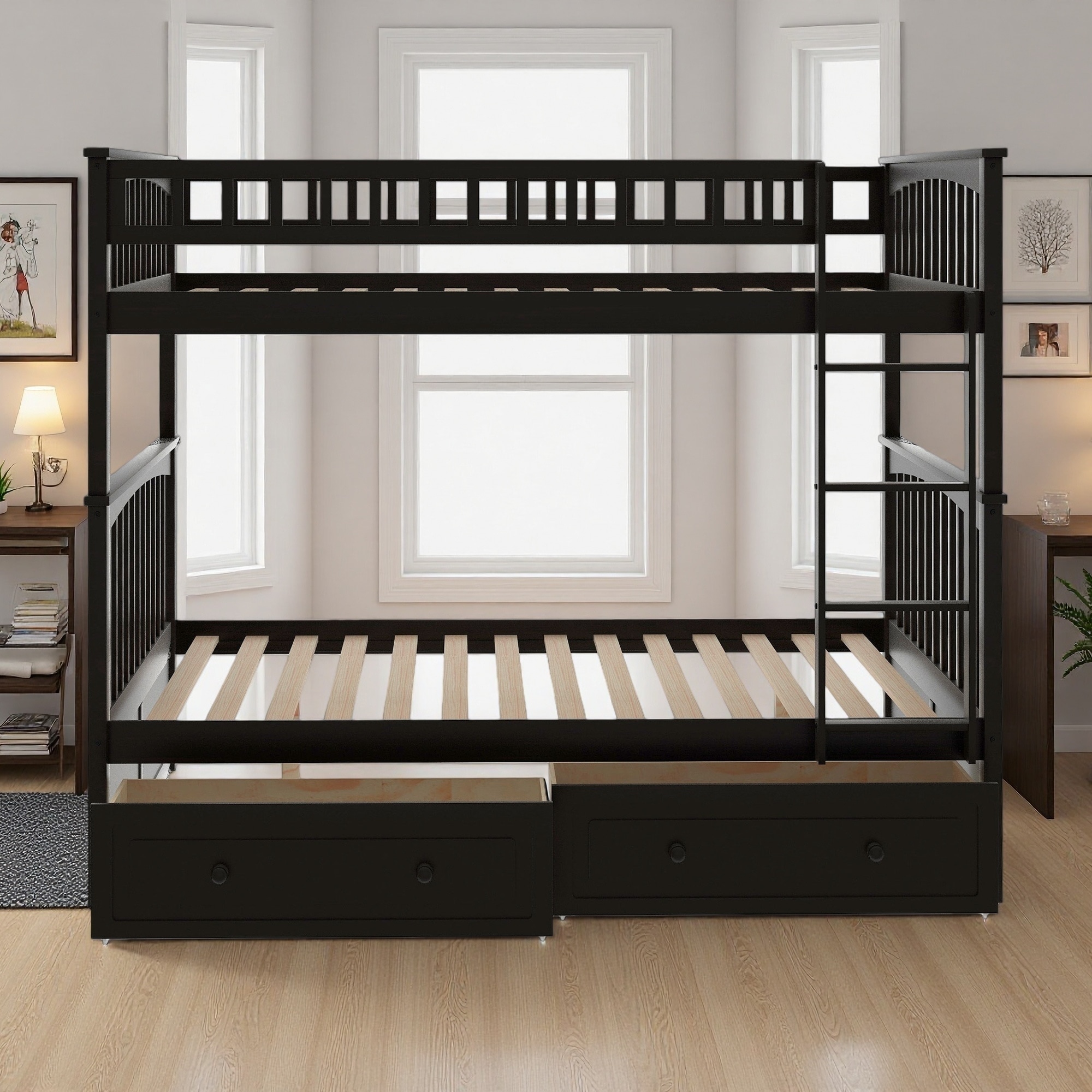 Full over Full Pine Bunk Bed with Drawers