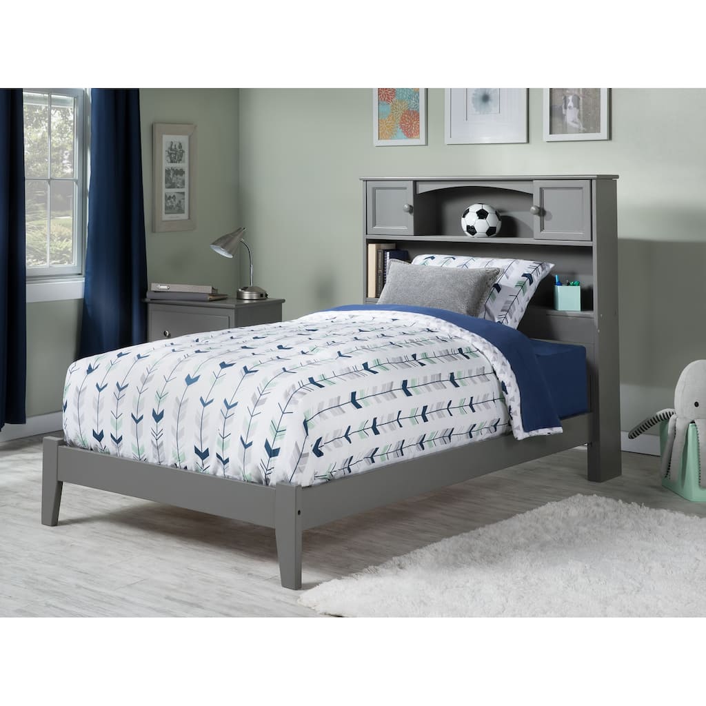 Newport Twin XL Bed with Bookshelf Headboard and USB Charger in Grey