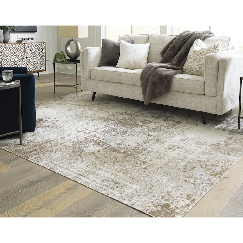 Signature Design by Ashley Grifflain Tan/Brown/Gray Rug - 94.25'W x 122.5"D x 0.13'H