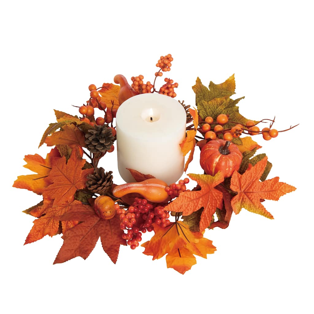 Transpac Fabric 14 in. Orange Harvest Maple Leaf and Berry Candle Ring